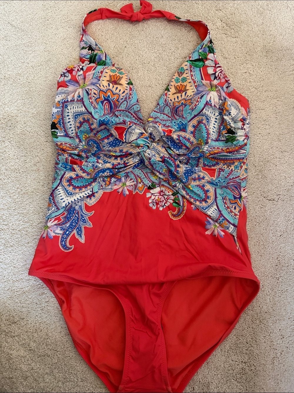 Johnny Was Orange Floral Paisley One-Piece Swimsuit